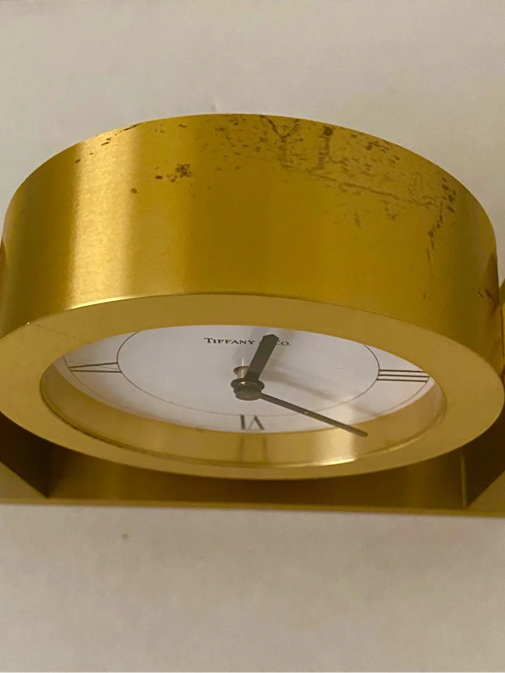 Vintage 1989 Tiffany & Co. Solid Brass Desk Clock - Gorgeous Patina. A Treasure.